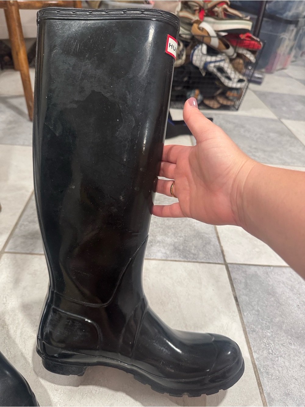 Hunter Women's Original Tall Gloss Rain Boots in Black size 8 - Picture 3 of 7